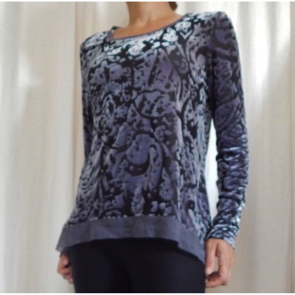 Simply Vera Wang Sheer Velvet Burnout Floral Long Sleeve‎ Top L Fairy Whimsy y2k
